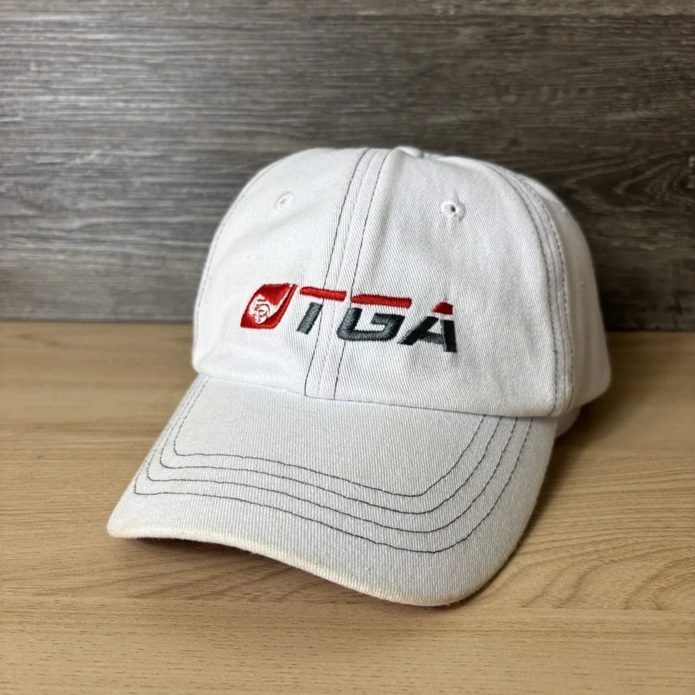 TGA Premier Golf Hat Cap Strap Back Mens White Red Golf Embroidered Adult Sports